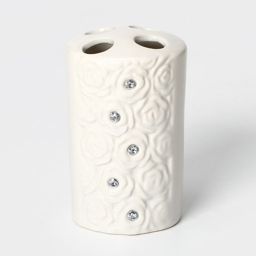 Набор аксессуаров для ванной комнаты Доляна Барельеф, 4 предмета, дозатор 280 мл, мыльница, 2 стакана, бежевый фото 5