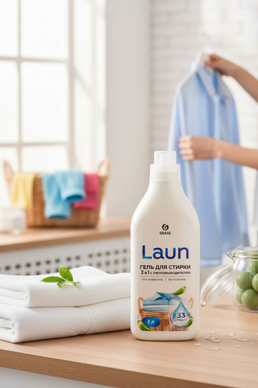 LAUN гель для стирки 2в1 с пятновыводителем концентрат фл.1000мл фото 3