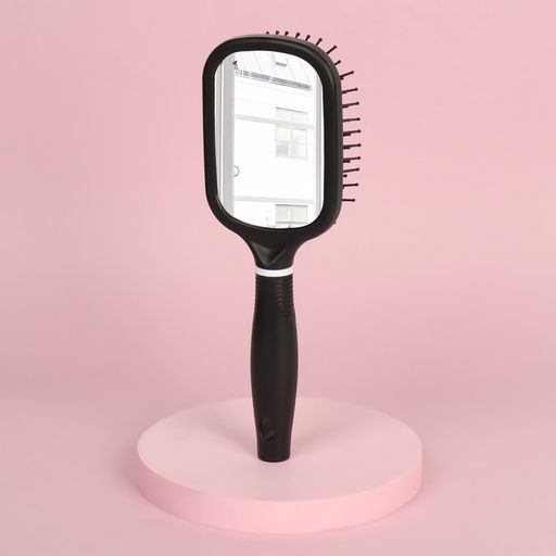 Расчёска массажная, широкая, с зеркалом, 8.3×24 (±1) см, чёрная