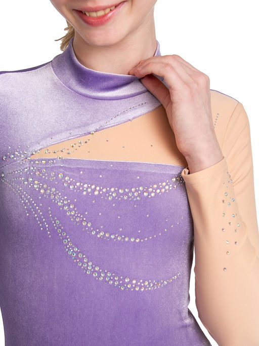 8704 Платье для фигурного катания из бархата со вставкой и стразами - Chersa фото 5