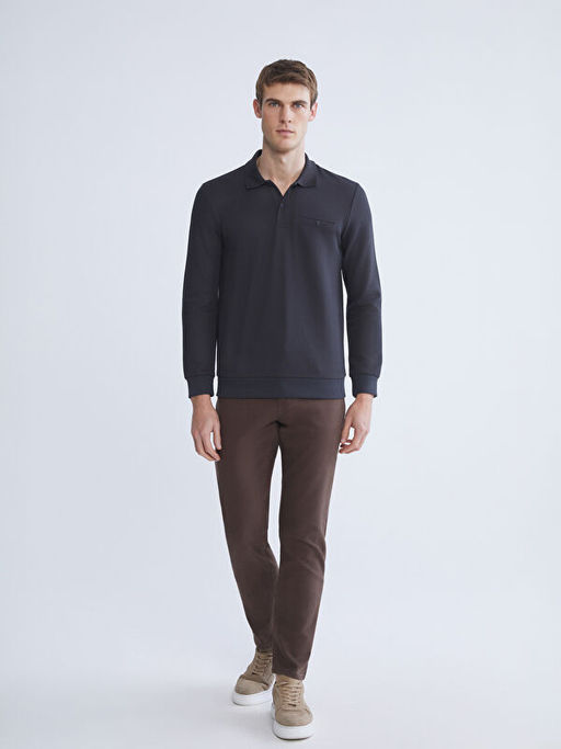 Polo Yaka Uzun Kollu Erkek Sweatshirt