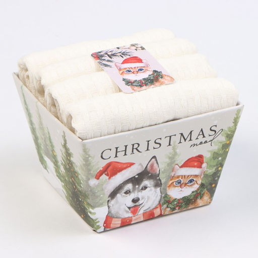 Набор кухонных полотенец «Доляна», белый, 35×60 см - 4 шт., 100% хл, вафля 220 г/м²