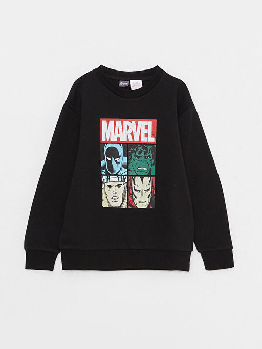 Bisiklet Yaka Marvel Bask?l? Uzun Kollu Erkek ?ocuk Sweatshirt