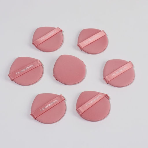 Спонжи для макияжа STRAWBERRY, набор - 7 шт., d=5.5 см, с держателем, в футляре, розовые