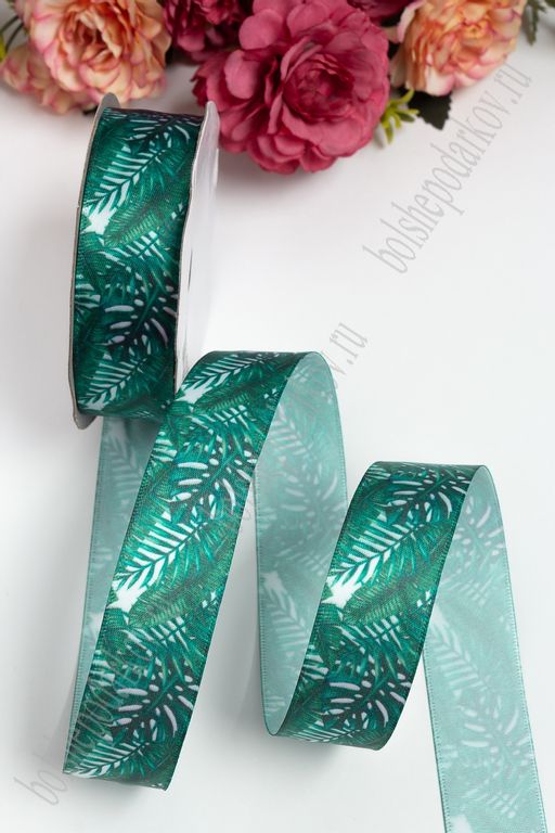Лента атласная 2,5 см "Лист пальмы №1" Premium (SF-1651)
