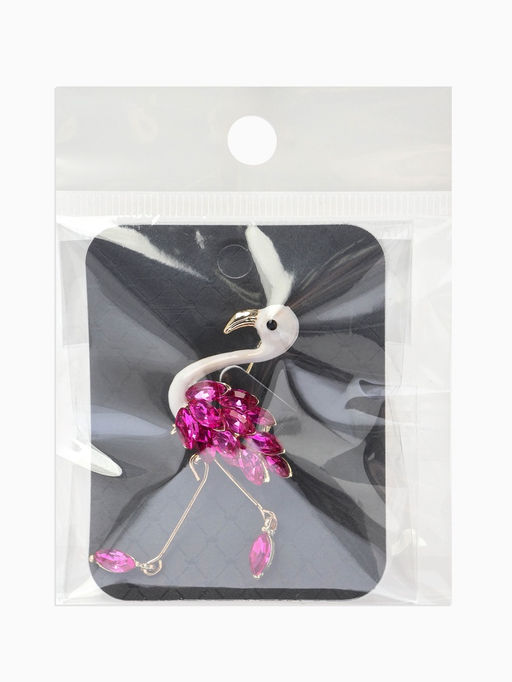 Брошь "Фламинго", кристалл, ноги двигаются, цвет бело-малиновый золоте