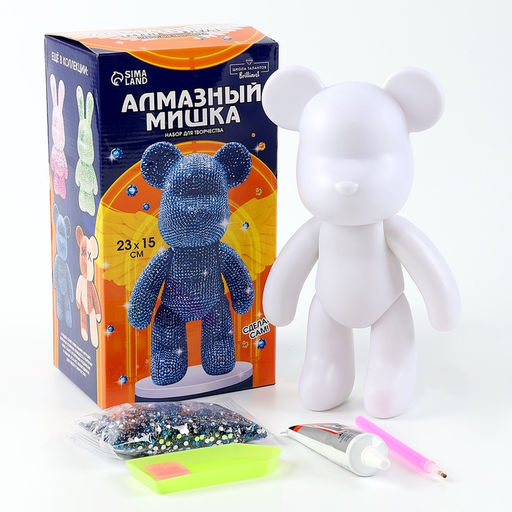 Алмазная мозаика на фигурке с полным заполнением Медведь, синий