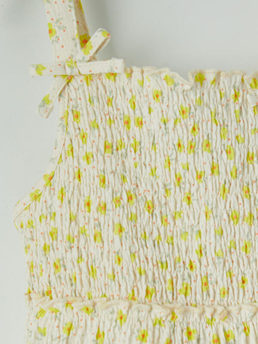 ?i?ek Desenli K?z ?ocuk Krinkle Elbise