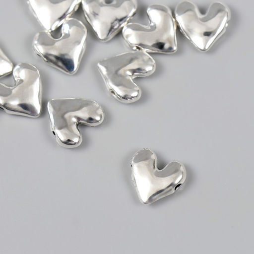 Цена за 12 шт. Бусина для творчества металл "Сердечко" серебро 1.1х1.1 см