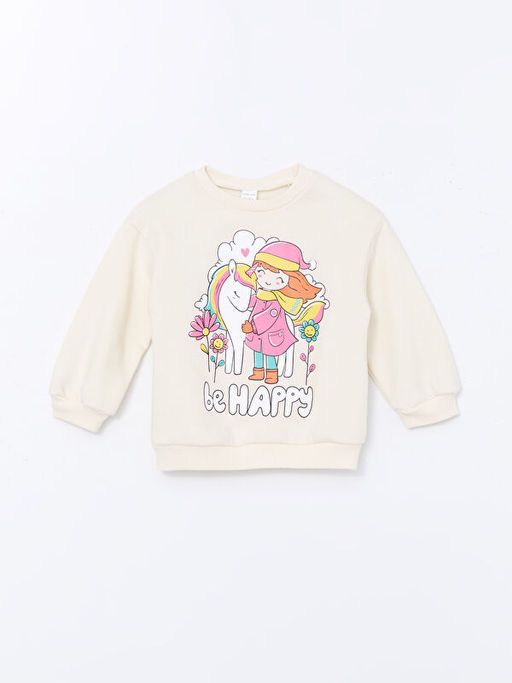 Bisiklet Yaka Uzun Kollu Bask?l? K?z ?ocuk Sweatshirt