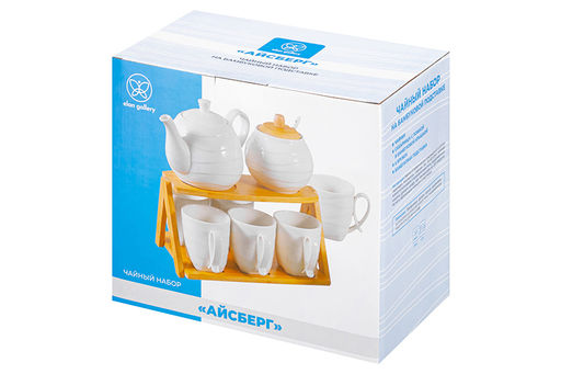 Набор - чайник + сахарница + 6 кружек Айсберг волны на бамбуковой подставке - Elan gallery фото 17