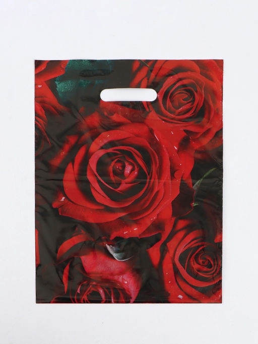 Цена за 50 шт. Пакет «Алые розы», полиэтиленовый с вырубной ручкой, 30×40 см, 50 мкм