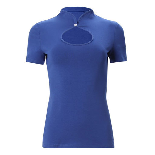 Футболка женская с вырезом MINAKU: Basic line, синяя, размер 40