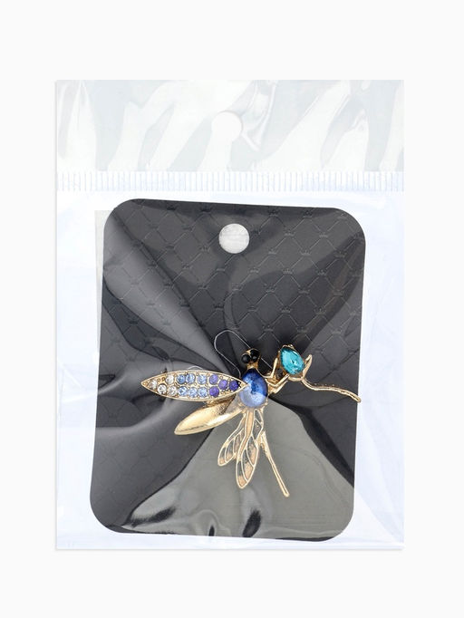 Брошь "Стрекоза" искристая, цвет сине-голубой в золоте