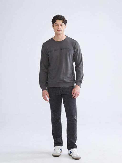 Bisiklet Yaka Bask?l? Erkek Sweatshirt