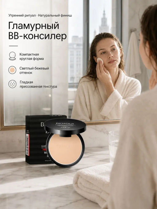 Пудра компактная Круглый компактный формат Светло бежевый оттенок - Bioaqua фото 3