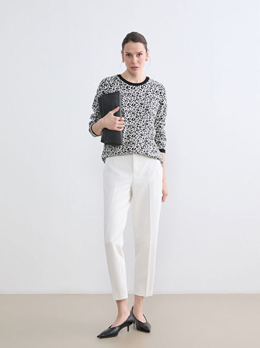 Bisiklet Yaka Leopar Desenli Kad?n Triko Kazak