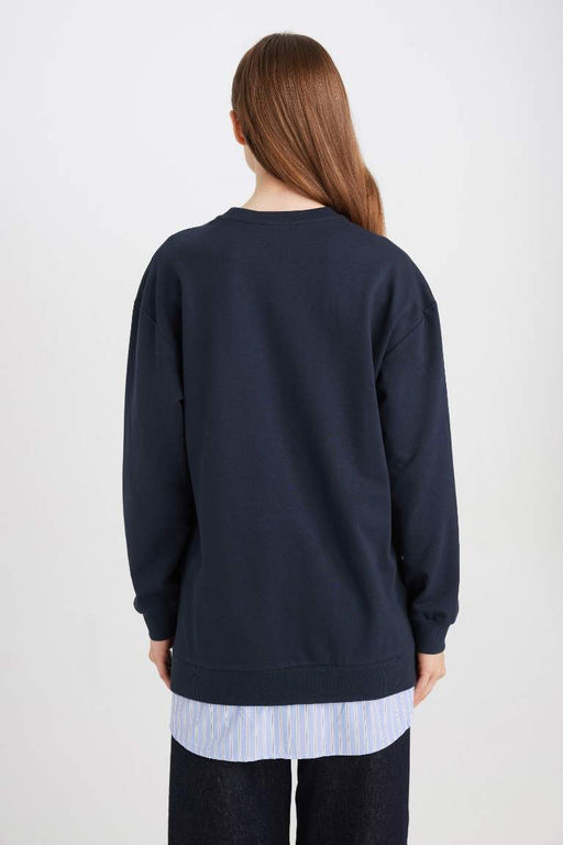 Толстовка-туника стандартного кроя с круглым вырезом - Defacto фото 6