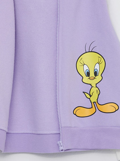 Kap??onlu Tweety Bask?l? Uzun Kollu K?z ?ocuk Fermuarl? Sweatshirt - Waikiki фото 3