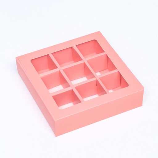 Цена за 2 шт. Коробка для 9 конфет, розовый, 14.5×14.5×3.5 см