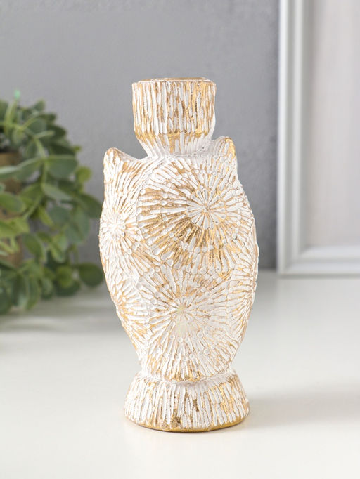 Подсвечник полистоун на 1 свечу "Филин. Золотые круги" d=2,2 см 7х6,5х14 см