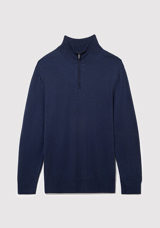 Yar? Fermuarl? Dik Yaka Lacivert Kazak - Mavi фото 6