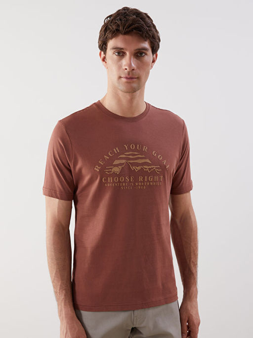 Bisiklet Yaka Bask?l? Erkek Ti??rt