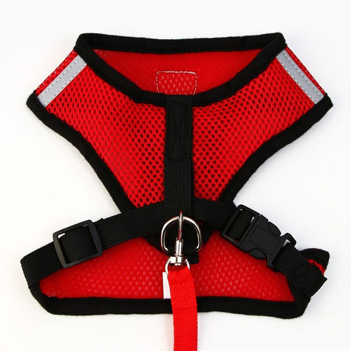 Шлейка дышащая с поводком и светоотражающей нашивкой, L, ОШ 35, ОГ 38-50, красная - Пушистое счастье фото 5