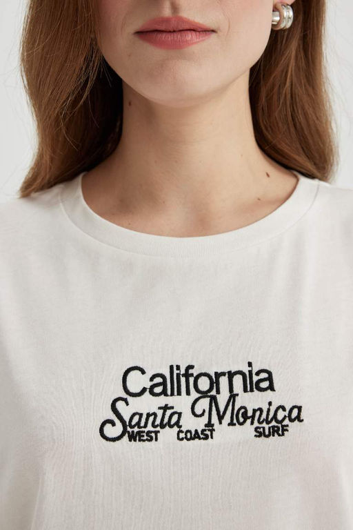 Футболка обычного кроя с круглым вырезом и принтом из чесаного хлопка с короткими рукавами - Defacto фото 5