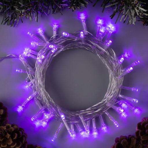 Гирлянда Нить 5 м, IP20, прозрачная нить, 50 LED, 8 режимов, 220 В, свечение фиолетовое