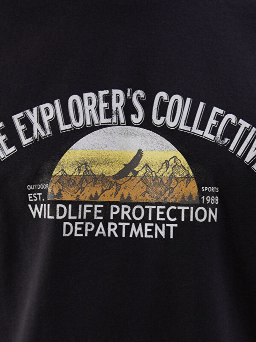 Bisiklet Yaka Bask?l? Penye Erkek Ti??rt