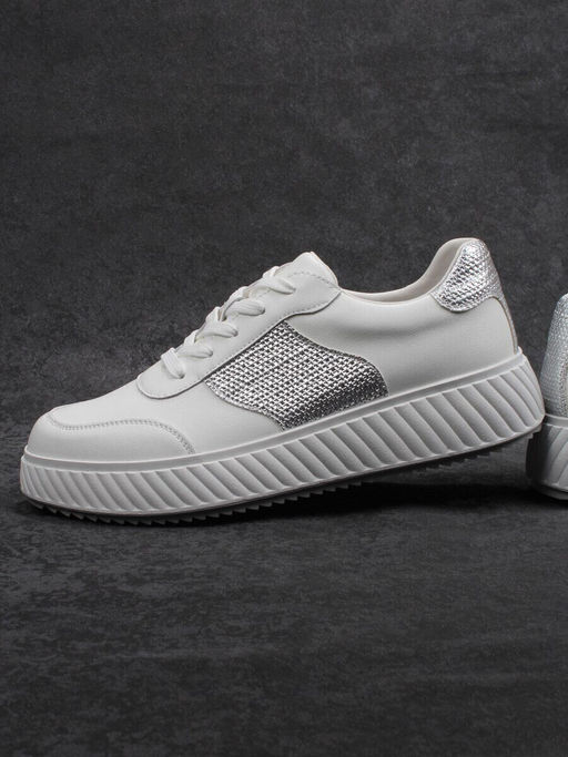 03-A1018-9 WHITE/SILVER Кроссовки женские (натуральная кожа)