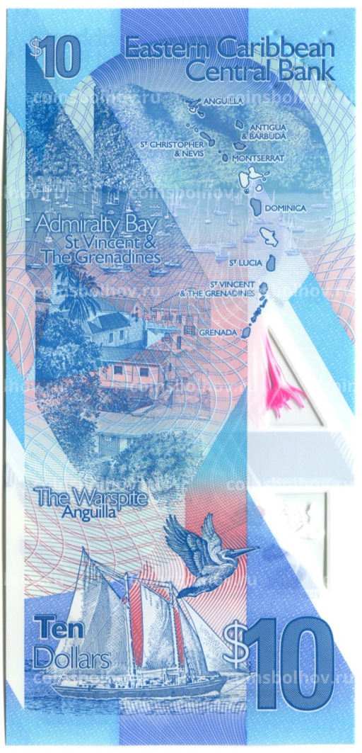 Банкнота 10 долларов 2019 года Восточные Карибы