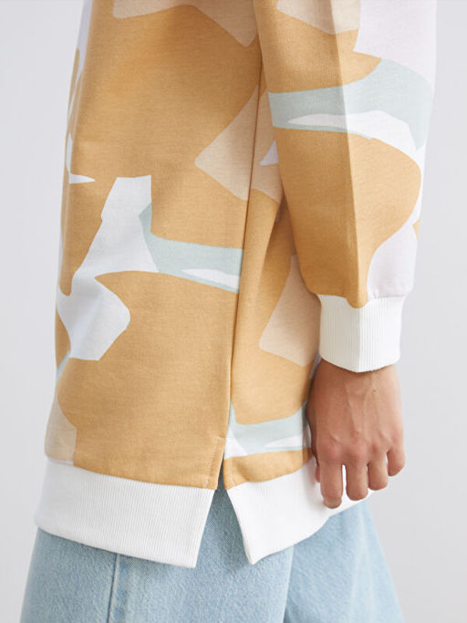 B?y?k Beden Bisiklet Yaka Desenli Kad?n Sweatshirt Tunik