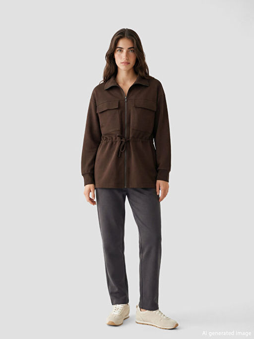 Dik Yaka Soft Touch Kad?n Fermuarl? Sweatshirt