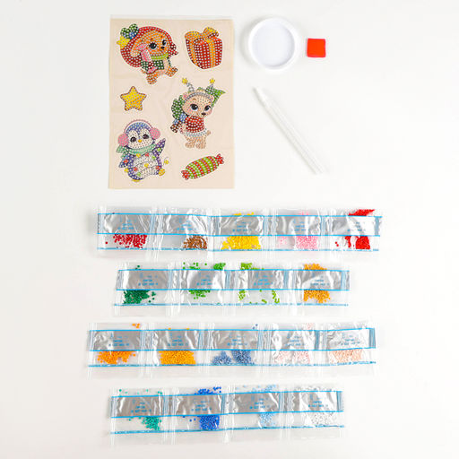 Алмазная мозаика - стикер на новый год для детей с частичным заполнением Волшебные зверята!, набор для творчества