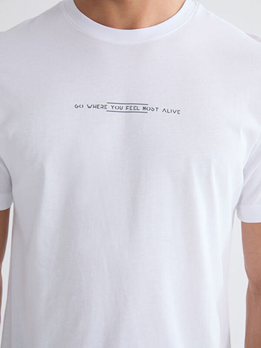 Bisiklet Yaka Bask?l? Penye Erkek Ti??rt