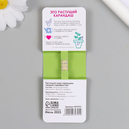 Цена за 2 шт. Растущий карандаш подарочный «Акация серебристая. Расцветай», mini, простой чернографитный