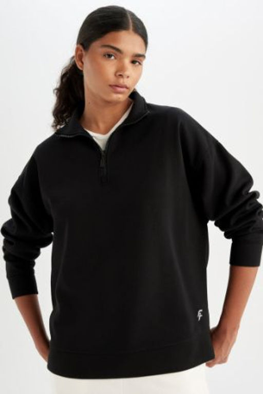 DeFactoFit Oversize Fermuarl? Dik Yaka Spor Sweatshirt