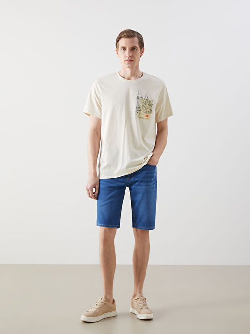 Bisiklet Yaka K?sa Kollu Bask?l? Penye Erkek Ti??rt