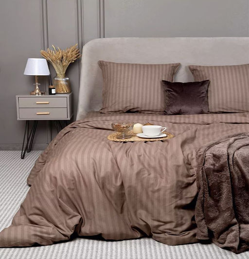 Простыня на резинке 090*200 см, бязь Комфорт, борт 25 см (Страйп, шоколад)