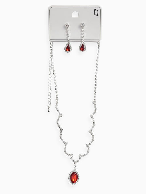 Набор 2 пред-а: серьги, колье "Вечерний шик" капля ажурная, цвет бело-красный в серебре