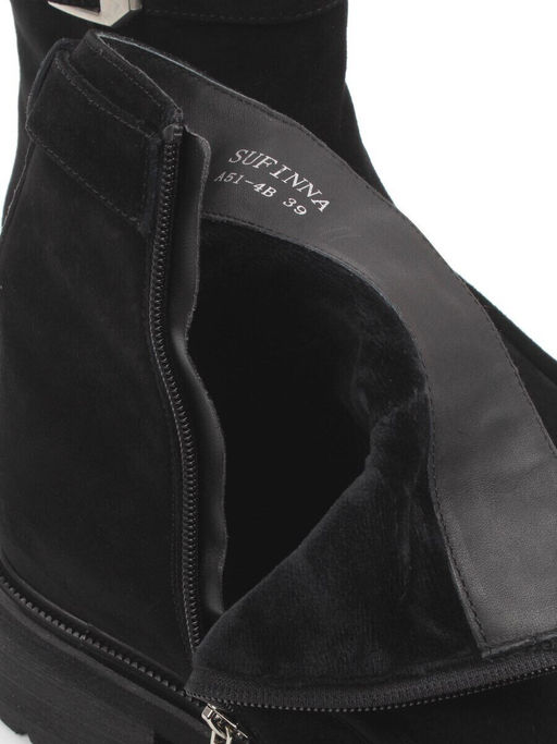 01-A51-4B BLACK Ботинки демисезонные женские (натуральная замша, байка)