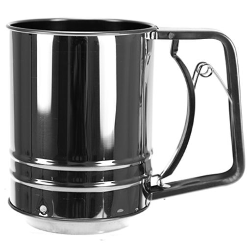 Кружка-сито из нержавеющей стали для муки с просеивателем д9,5см h13см, дно с двойной сеткой (Китай)