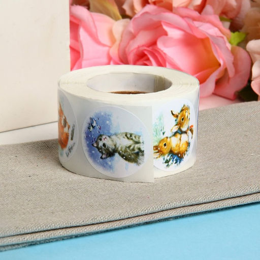 Наклейки в рулоне новогодние Друзья, для декора и подарков, 500 шт., 3.8?3.8 см