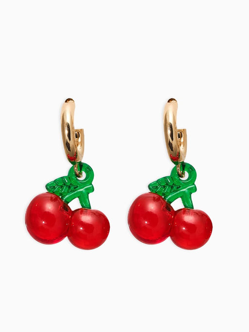 Цена за 2 шт. Серьги-кольца "Вишенки" легкие, цветные в золоте