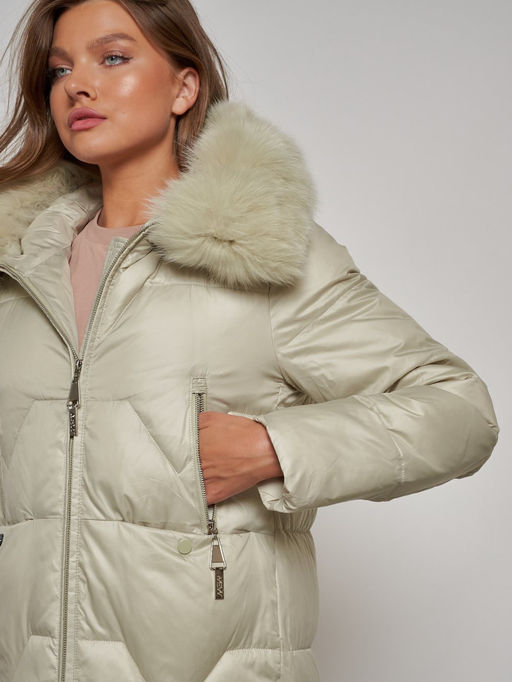 Пальто утепленное с капюшоном зимнее женское светло-зеленого 13305ZS - Visdeer фото 8