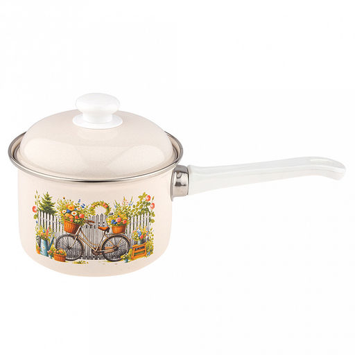 "Романтика" Ковш эмалированная 1,5л, форма цилиндрическая, металлическая крышка (Россия)