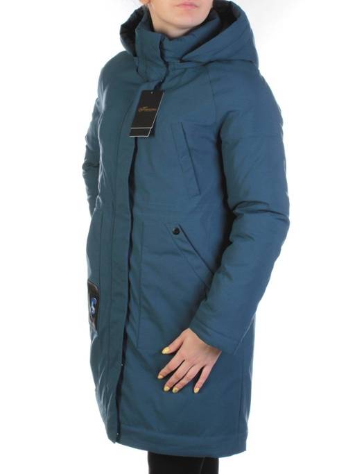 1211 GRAY/BLUE Пальто зимнее женское (200 гр. холлофайбер)