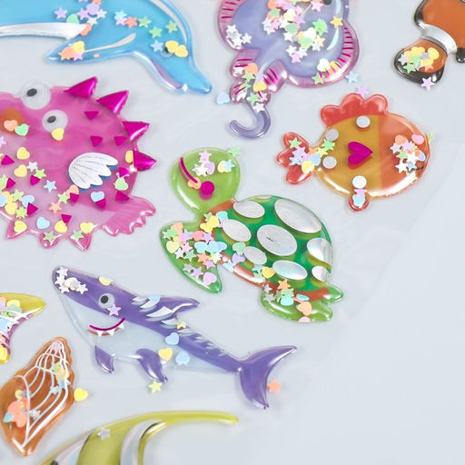 Наклейка пластик объёмные с глиттером Динозавры/Рыбы золото/серебро МИКС - Simaland фото 4